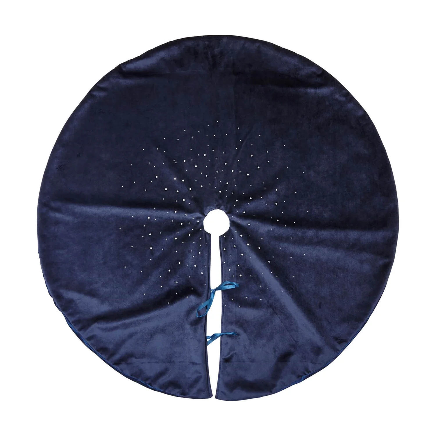 Blue Velvet With Diamante Trim Christmas Tree Skirt 3 Blue Velvet With Diamante Trim Christmas Tree Skirt