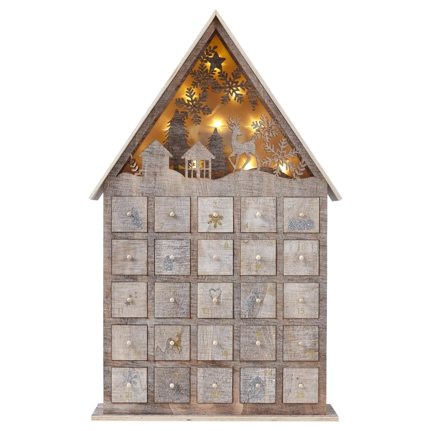 Wooden Light Up Christmas Advent Calendar House (Battery Operated) 3 Wooden Light Up Christmas Advent Calendar House (Battery Operated)