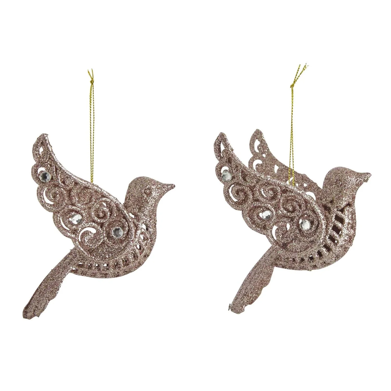 Pink Blush Glitter Bird Hanging Christmas Tree Decorations - Pack Of 2 4 Pink Blush Glitter Bird Hanging Christmas Tree Decorations - Pack Of 2 - Image 2