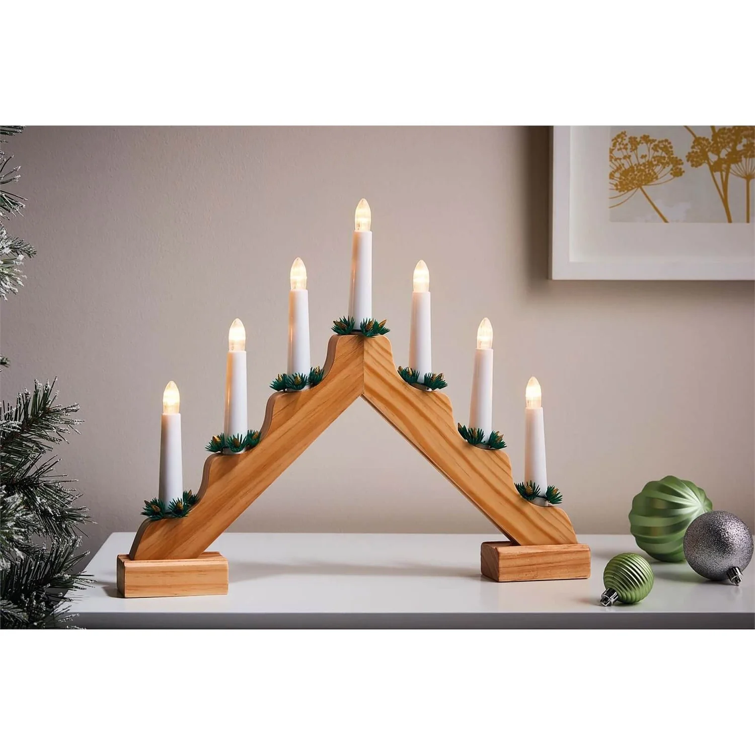 7 LED Natural Wooden Traditional Christmas Candle Bridge (Battery Operated) 3 7 LED Natural Wooden Traditional Christmas Candle Bridge (Battery Operated)