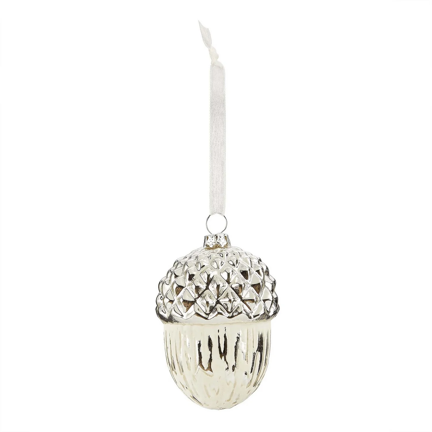 Silver White Acorn Glass Hanging Christmas Tree Decoration 3 Silver White Acorn Glass Hanging Christmas Tree Decoration