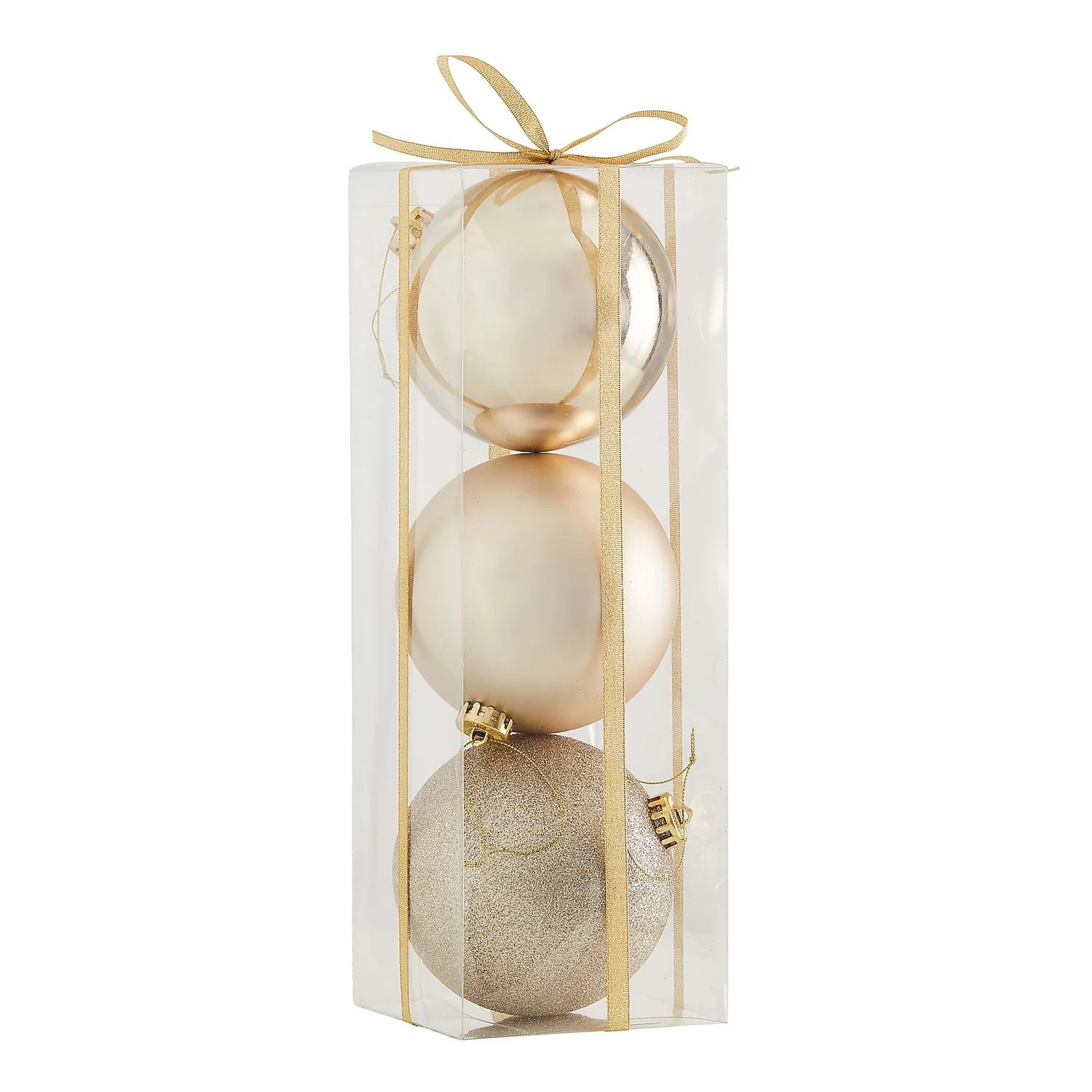 Large Champagne Shatterproof Christmas Tree Bauble - Pack Of 3 3 Large Champagne Shatterproof Christmas Tree Bauble - Pack Of 3