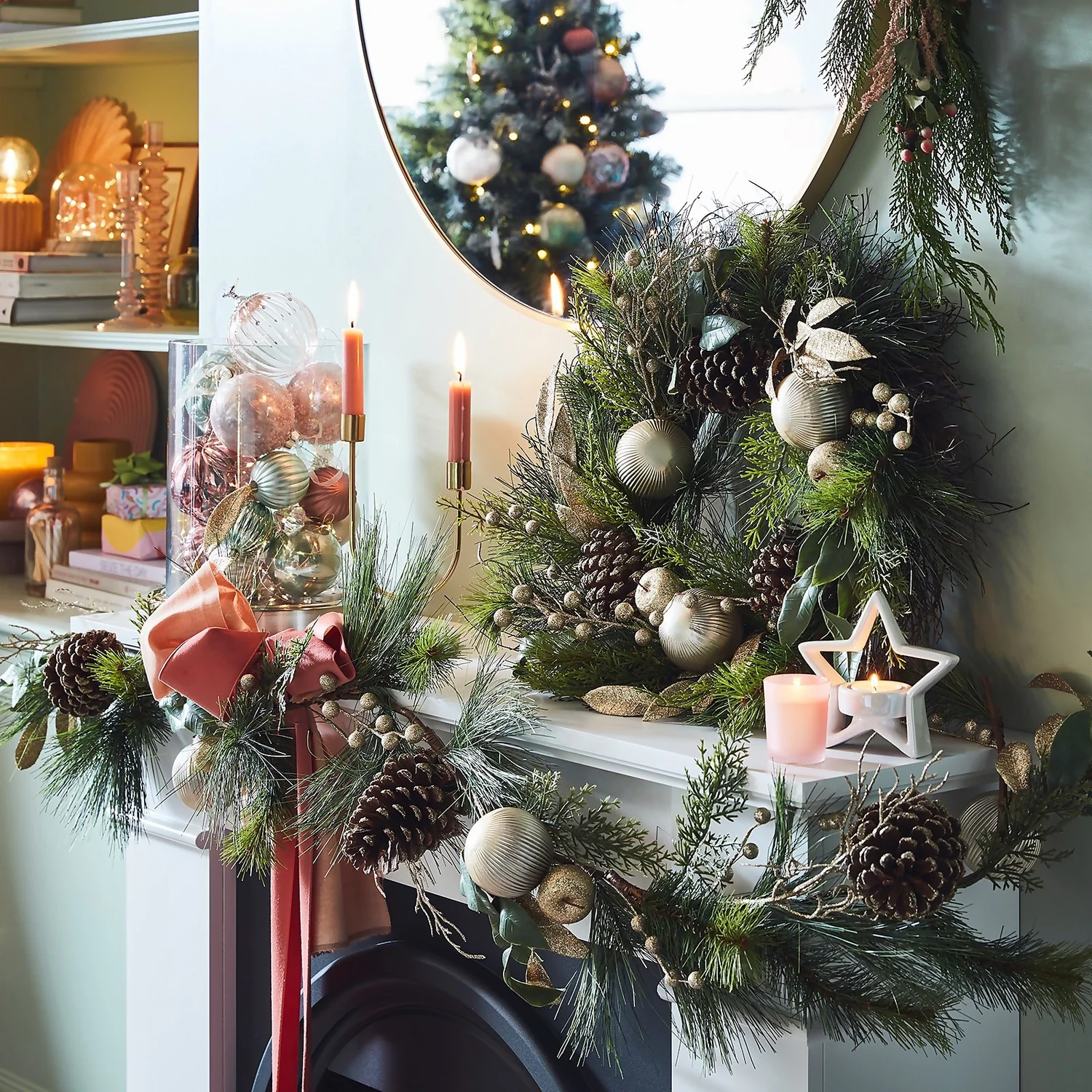 Natural Cone And Gold Bauble Christmas Garland - 180cm 4 Natural Cone And Gold Bauble Christmas Garland - 180cm - Image 2