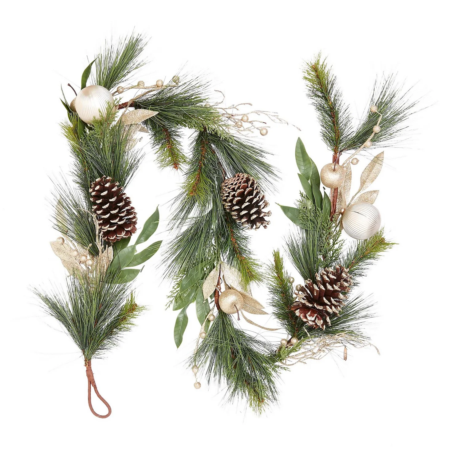 Natural Cone And Gold Bauble Christmas Garland - 180cm 3 Natural Cone And Gold Bauble Christmas Garland - 180cm