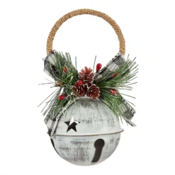 White Metal Bell With Foliage Christmas Tree Decoration