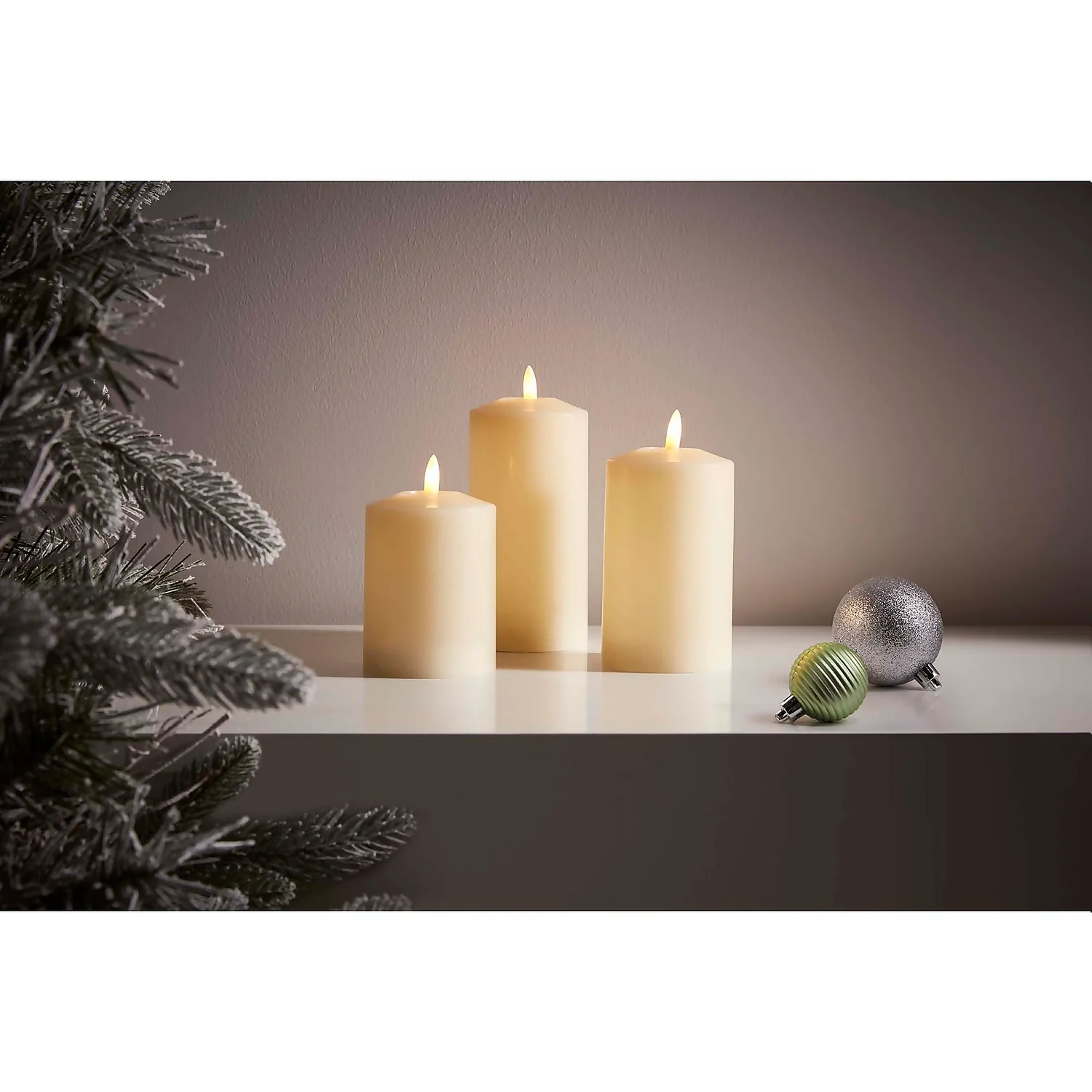 3 LED Christmas Pillar Candles - White (Battery Operated) 3 3 LED Christmas Pillar Candles - White (Battery Operated) - Image 2