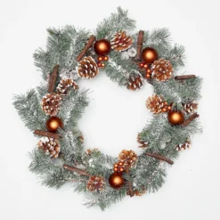 Snowy Bauble, Pinecone & Cinnamon Christmas Wreath - 50cm