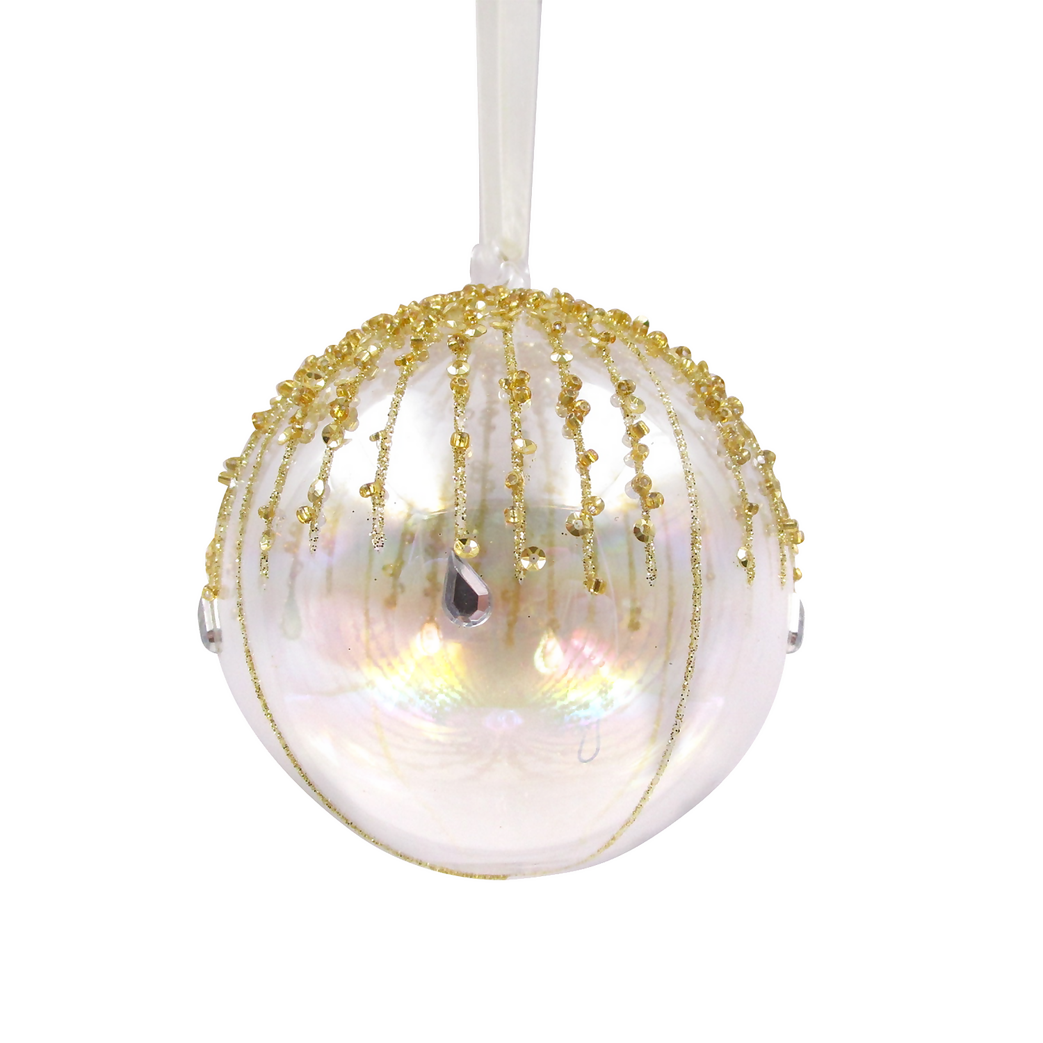 Gold Jewel Top Glass Christmas Tree Bauble - 90mm 3 Gold Jewel Top Glass Christmas Tree Bauble - 90mm