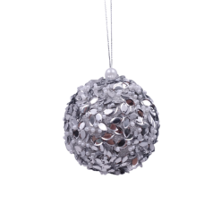 Silver Mirror Pearl Christmas Tree Bauble - 80mm