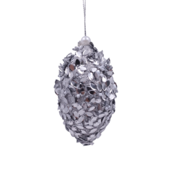 Silver Mirror Pearl Teardrop Christmas Tree Bauble - 80mm