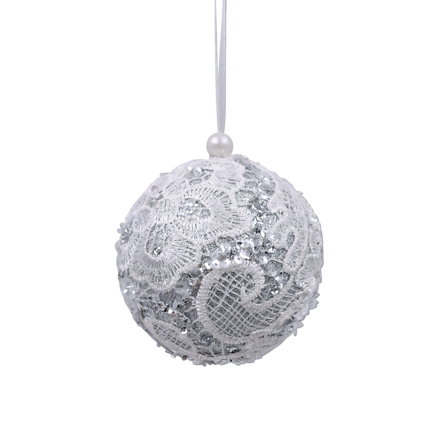 Silver Lace Christmas Tree Bauble - 100mm 3 Silver Lace Christmas Tree Bauble - 100mm