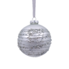 Silver Lines Beaded Stripe Glass Christmas Tree Bauble - 90mm -Christmas Decoration Shop 13700374 1864984497619416