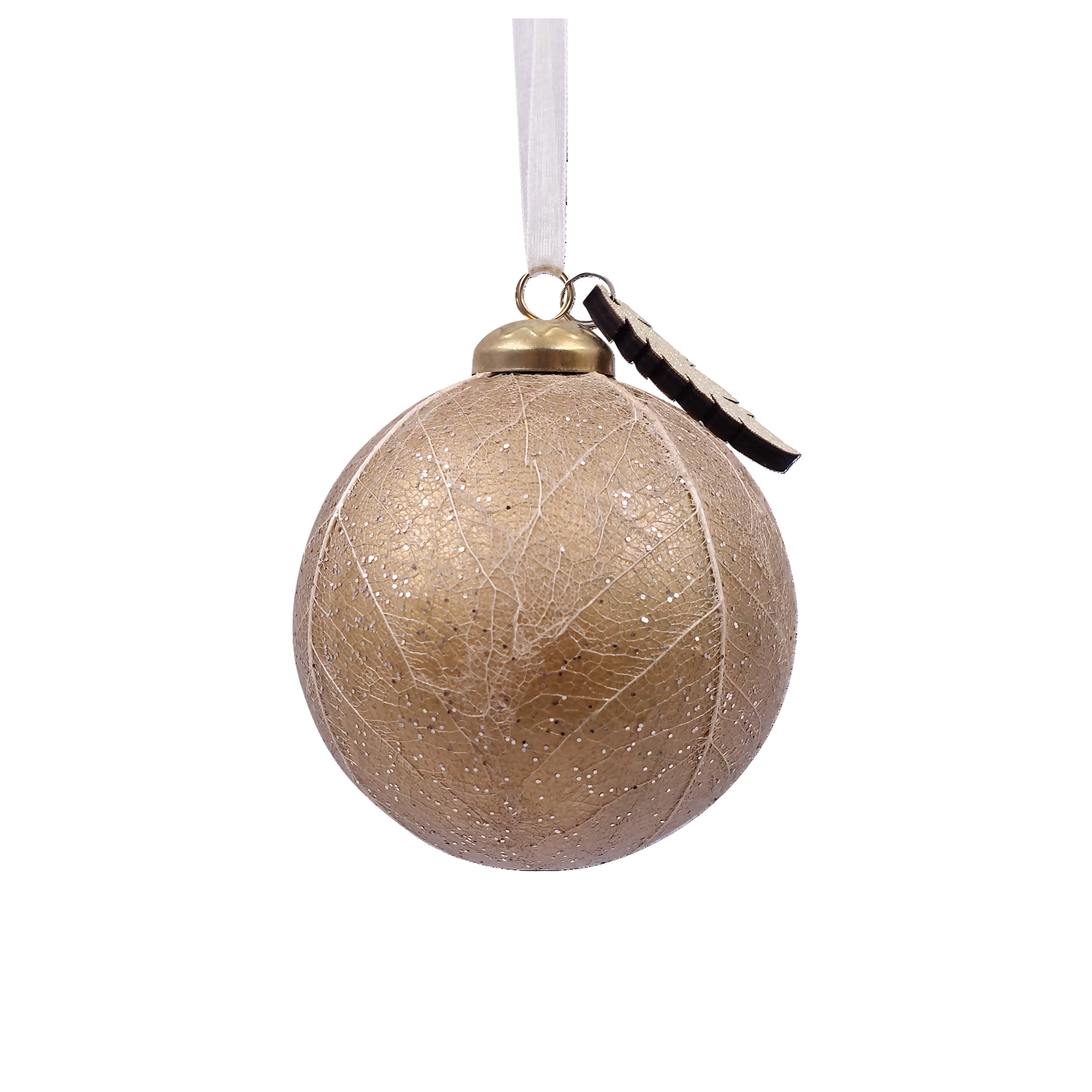 Gold Leaf Textured Christmas Tree Bauble - 90mm 3 Gold Leaf Textured Christmas Tree Bauble - 90mm