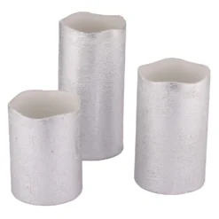3 LED Christmas Pillar Candles - Silver (Battery Operated) -Christmas Decoration Shop 13700644 1214966107905157