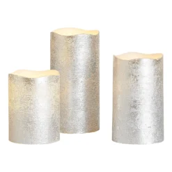 3 LED Christmas Pillar Candles - Silver (Battery Operated)