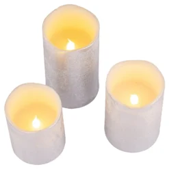 3 LED Christmas Pillar Candles - Silver (Battery Operated) -Christmas Decoration Shop 13700644 7654966107866751