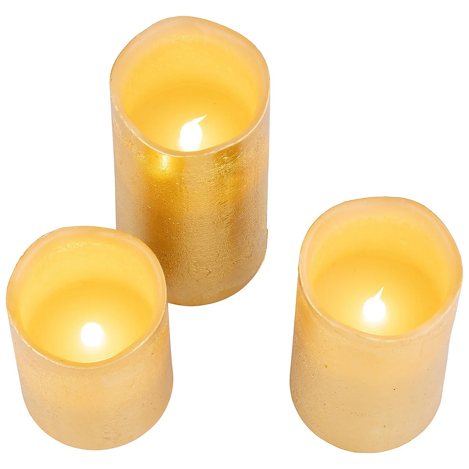 3 LED Christmas Pillar Candles - Gold (Battery Operated) 6 3 LED Christmas Pillar Candles - Gold (Battery Operated) - Image 4