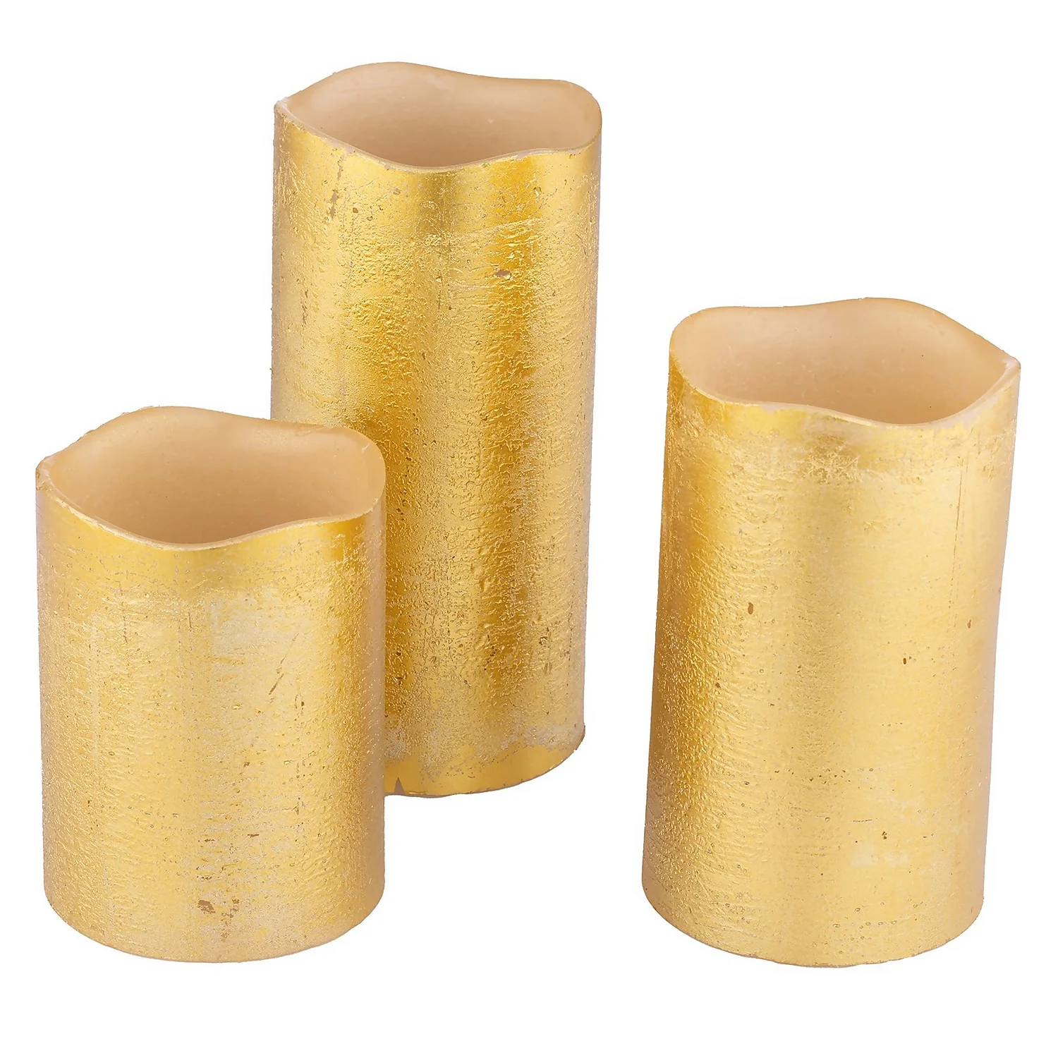 3 LED Christmas Pillar Candles - Gold (Battery Operated) 7 3 LED Christmas Pillar Candles - Gold (Battery Operated) - Image 5