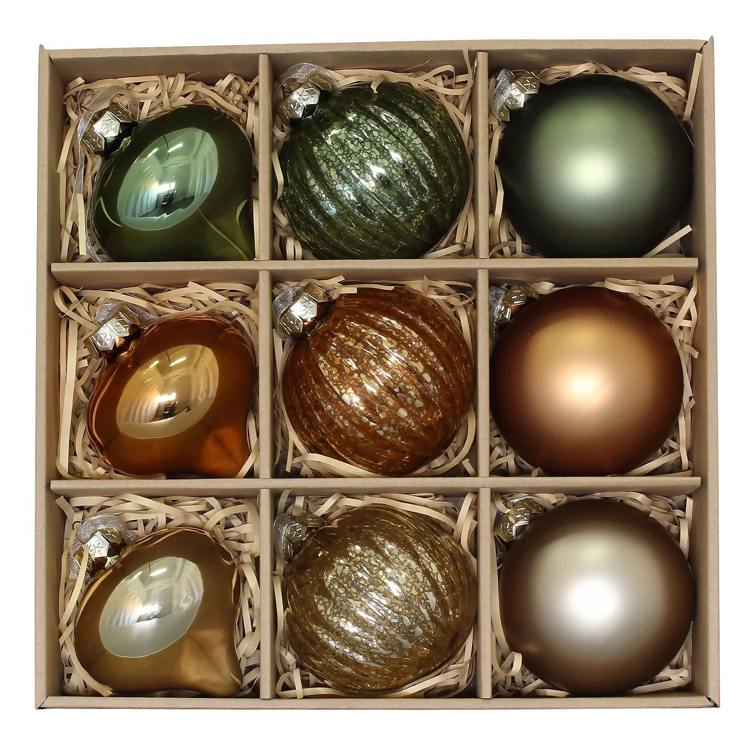 Refined Nature Premium Glass Christmas Tree Baubles - Pack Of 9 3 Refined Nature Premium Glass Christmas Tree Baubles - Pack Of 9
