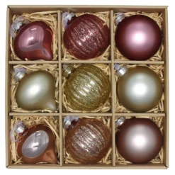 Elegance Premium Glass Christmas Tree Baubles - Pack Of 9