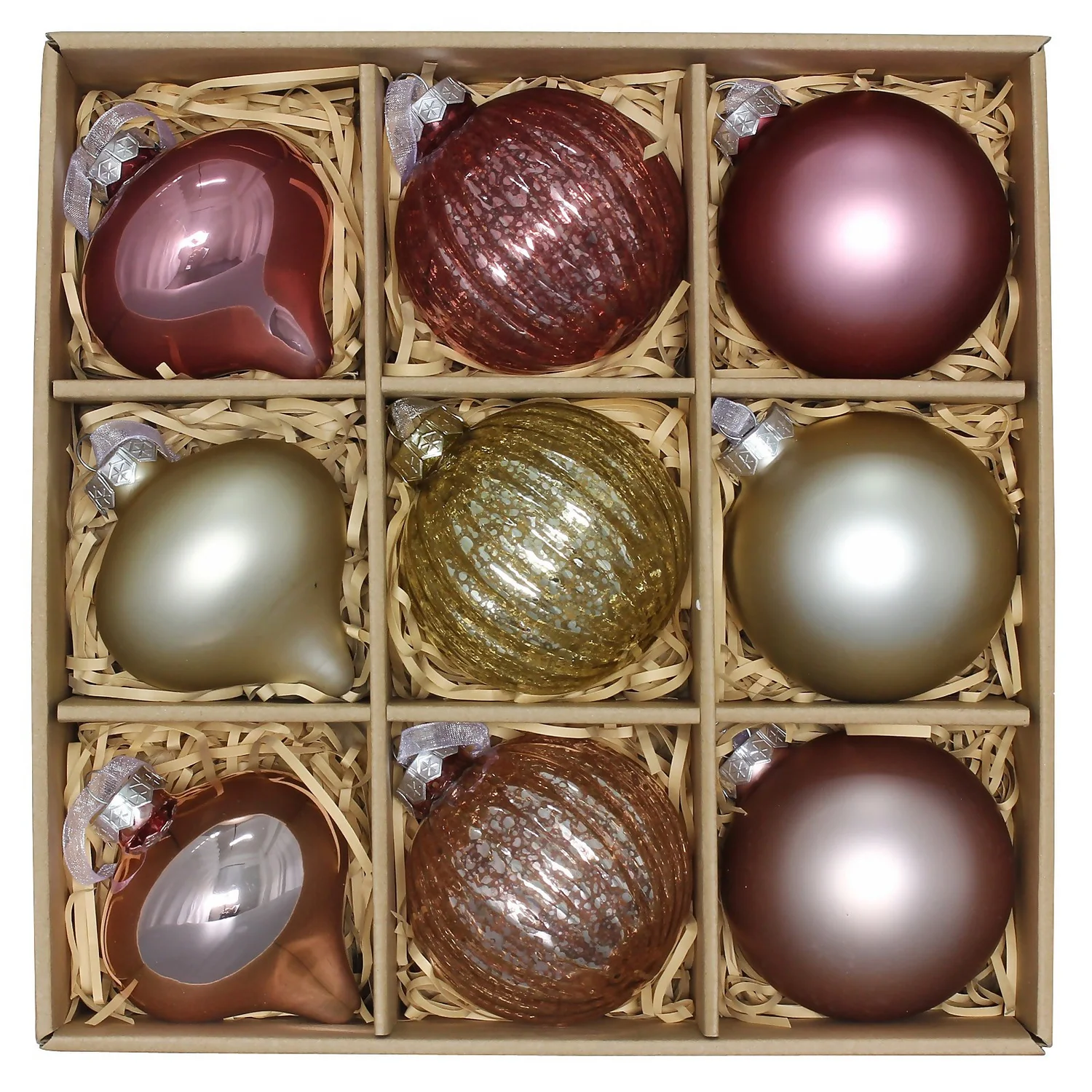 Elegance Premium Glass Christmas Tree Baubles - Pack Of 9 3 Elegance Premium Glass Christmas Tree Baubles - Pack Of 9