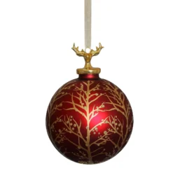 Red Forest Stag Glass Christmas Tree Bauble - 90mm
