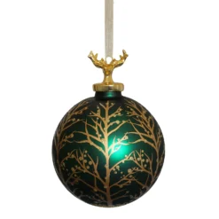 Green Forest Stag Glass Christmas Tree Bauble - 90mm