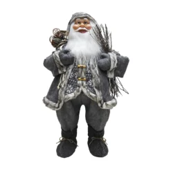 Christmas Decoration Shop 7 Traditional Standing Father Christmas With Grey Coat - 80cm