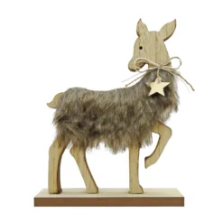Wooden Fur Reindeer Christmas Decoration