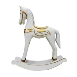 White & Gold Wooden Rocking Horse Christmas Decoration