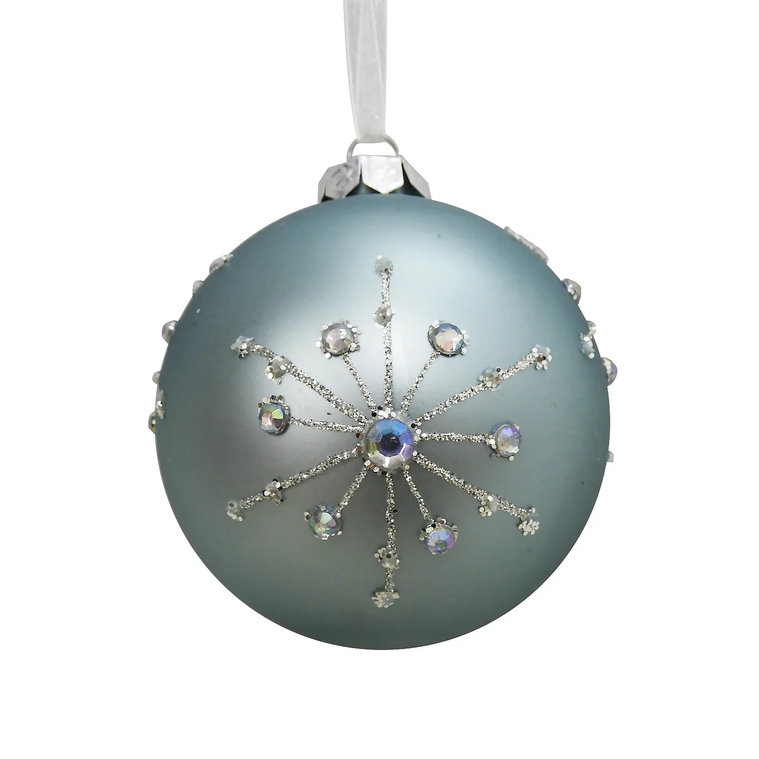 Duck Egg Snowflake Jewel Christmas Tree Bauble - 90mm 3 Duck Egg Snowflake Jewel Christmas Tree Bauble - 90mm