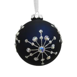 Navy Snowflake Jewel Christmas Tree Bauble - 90mm