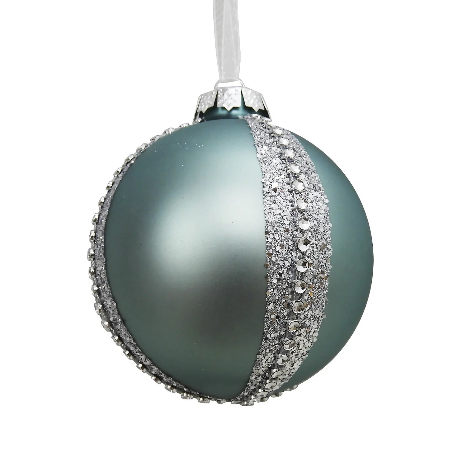 Duck Egg Stripe Jewel Glass Christmas Tree Bauble - 90mm 3 Duck Egg Stripe Jewel Glass Christmas Tree Bauble - 90mm