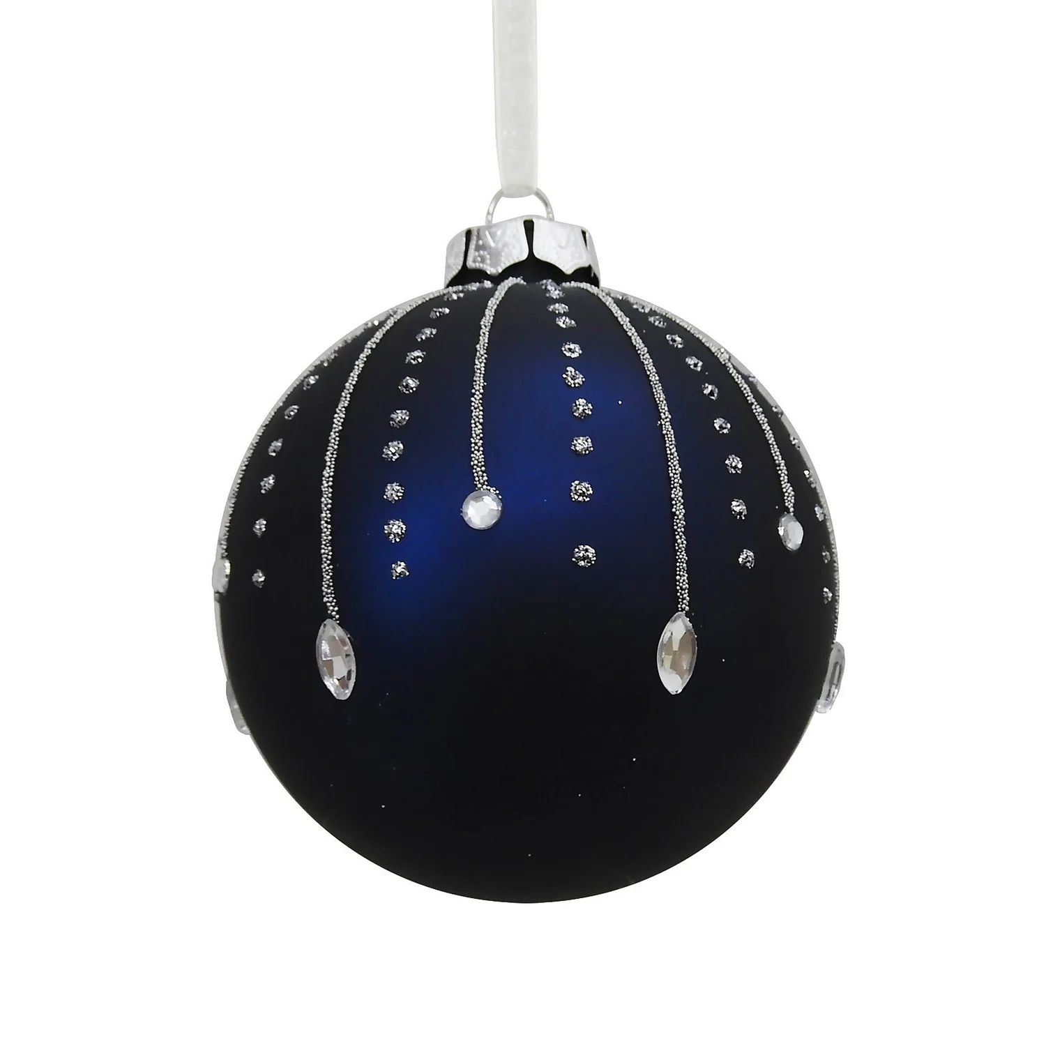 Dark Blue & Silver Meteor Glass Christmas Tree Bauble - 90mm 3 Dark Blue & Silver Meteor Glass Christmas Tree Bauble - 90mm
