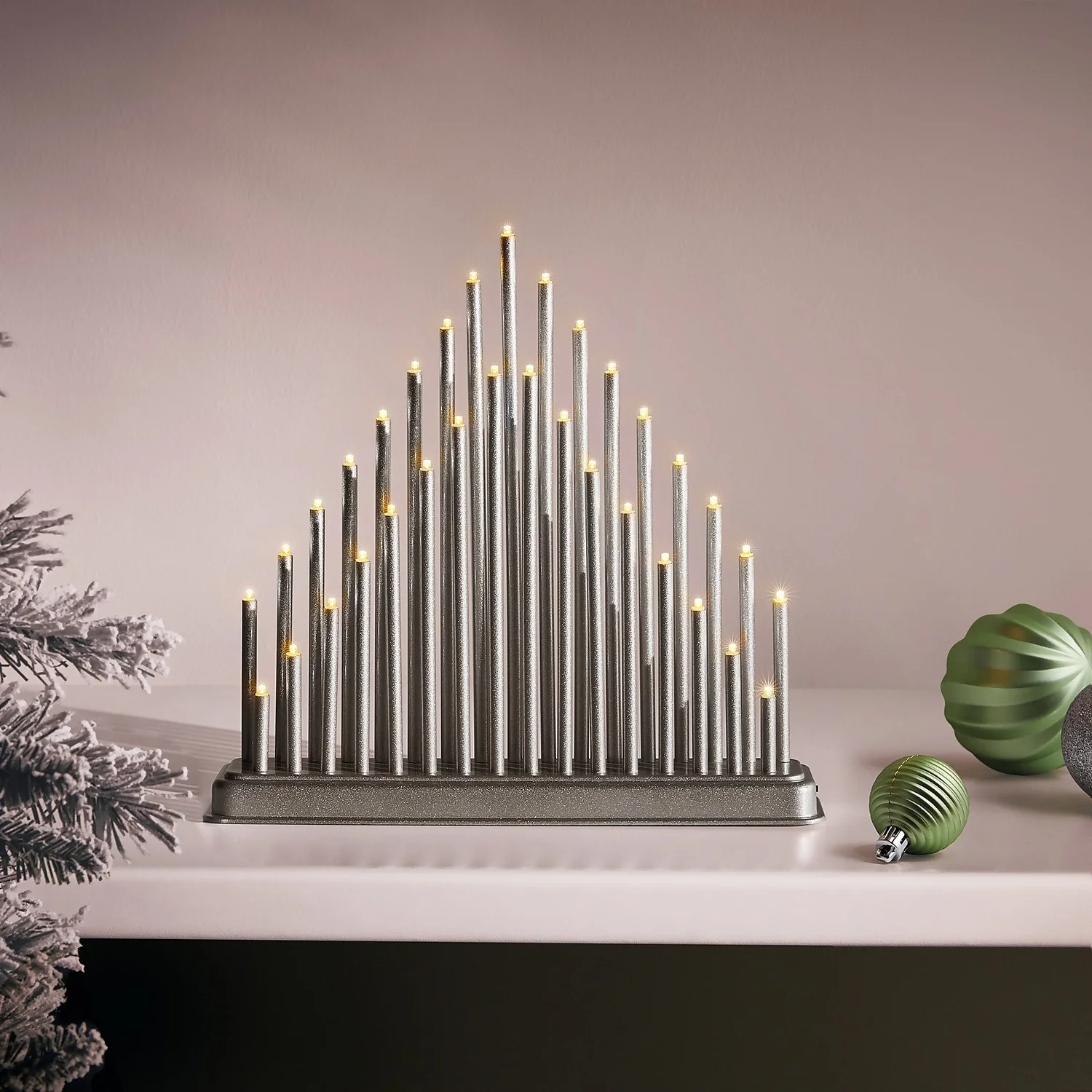 33 LED Silver Column Christmas Candle Bridge (Battery Operated) 3 33 LED Silver Column Christmas Candle Bridge (Battery Operated)