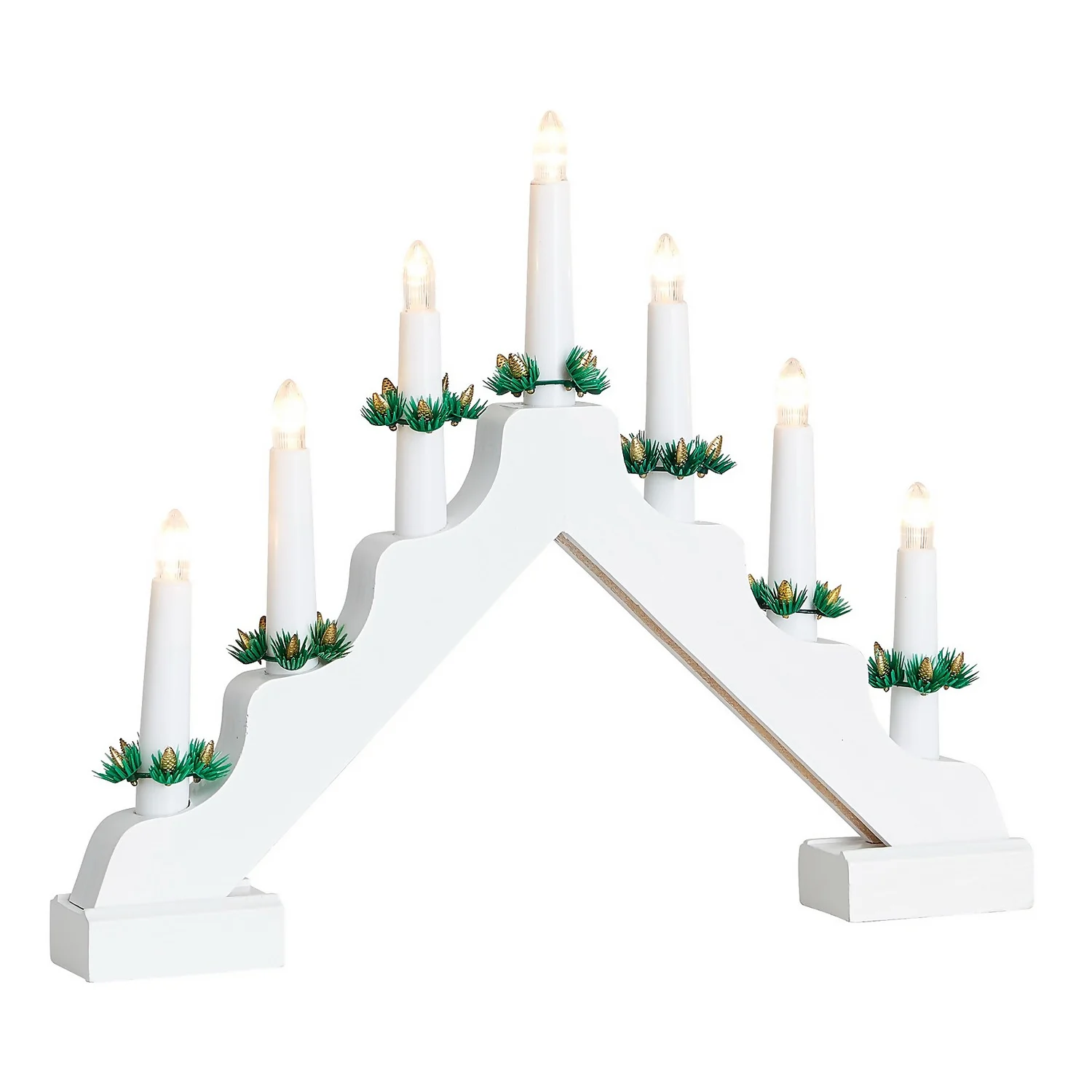7 LED White Wooden Traditional Christmas Candle Bridge (Battery Operated) 4 7 LED White Wooden Traditional Christmas Candle Bridge (Battery Operated) - Image 2