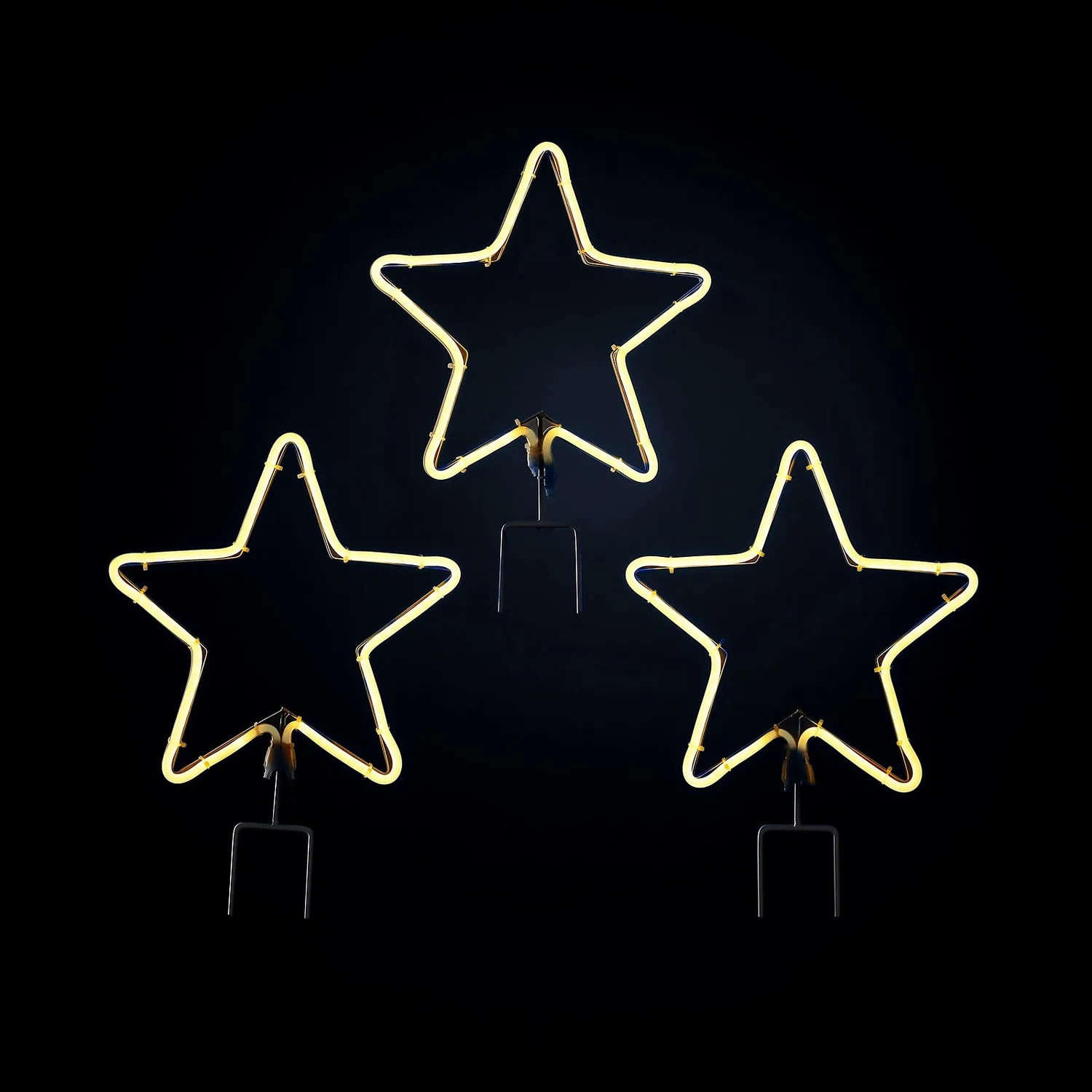 Neon Star LED Christmas Stake Lights - Pack Of 3 3 Neon Star LED Christmas Stake Lights - Pack Of 3